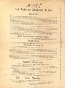"Westa" Bank Wzajemnych Zabezpieczeń na Życie". Prospekt