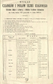 Wykaz członk&oacute;w i posł&oacute;w Sejmu Krajowego Kr&oacute;lestwa Galicyi i Lodomeryi z Wielkiem Księstwem Krakowskiem na 1-szą sesyę VII. peryodu w roku 1895/6