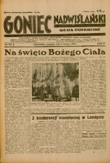 Goniec Nadwiślański: Głos Pomorski: Niezależne pismo poranne, poświęcone sprawom stanu średniego 1933.06.15 R.9 Nr136