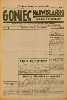 Goniec Nadwiślański: Głos Pomorski: Niezależne pismo poranne, poświęcone sprawom stanu średniego 1933.06.27 R.9 Nr145