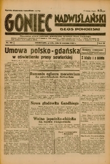 Goniec Nadwiślański: Głos Pomorski: Niezależne pismo poranne, poświęcone sprawom stanu średniego 1933.08.18 R.9 Nr188