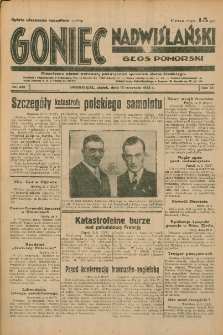 Goniec Nadwiślański: Głos Pomorski: Niezależne pismo poranne, poświęcone sprawom stanu średniego 1933.09.15 R.9 Nr212