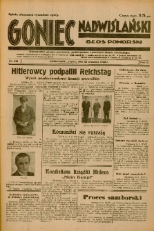 Goniec Nadwiślański: Głos Pomorski: Niezależne pismo poranne, poświęcone sprawom stanu średniego 1933.09.22 R.9 Nr218
