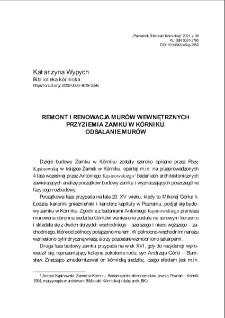 Remont i renowacja murów wewnętrznych przyziemia Zamku Kórnickiego. Odsalanie murów. Pamiętnik Biblioteki Kórnickiej. Z.38
