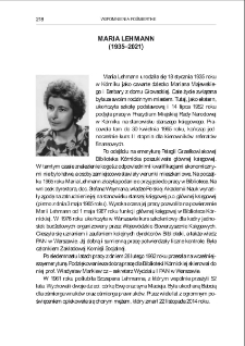Wspomnienie pośmiertne - Maria Lehmann (1935-2021). Pamiętnik Biblioteki K&oacute;rnickiej. Z.38