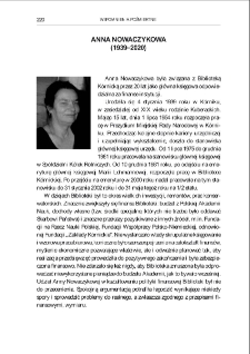 Wspomnienie pośmiertne - Anna Nowaczykowa (1939-2021). Pamiętnik Biblioteki K&oacute;rnickiej. Z.38