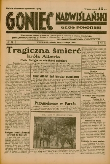 Goniec Nadwiślański: Głos Pomorski: Niezależne pismo poranne, poświęcone sprawom stanu średniego 1934.02.20 R.10 Nr40