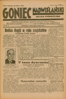 Goniec Nadwiślański: Głos Pomorski: Niezależne pismo poranne, poświęcone sprawom stanu średniego 1934.03.17 R.10 Nr62