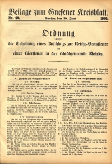 Beilage zum Gnesener Kreisblatt 1905.06.18 Nr49