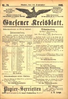 Gnesener Kreisblatt 1905. 09.14 Nr74