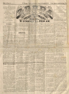 Zgoda : organ Związku Narodowego Polskiego w Stanach Zjednoczonych Północnej Ameryki. 1881.11.30 R.1 No.2