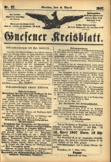 Gnesener Kreisblatt 1907.04.04 Nr27