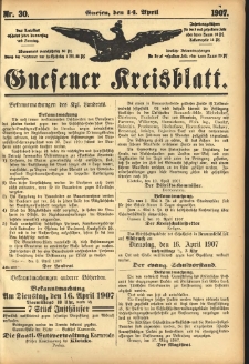 Gnesener Kreisblatt 1907.04.14 Nr30