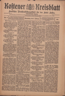 Kostener Kreisblatt: amtliches Ver&ouml;ffentlichungsblatt f&uuml;r den Kreis Kosten 1911.02.02 Jg.46 Nr14