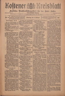 Kostener Kreisblatt: amtliches Ver&ouml;ffentlichungsblatt f&uuml;r den Kreis Kosten 1911.02.07 Jg.46 Nr16