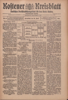 Kostener Kreisblatt: amtliches Veröffentlichungsblatt für den Kreis Kosten 1911.04.15 Jg.46 Nr45