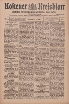 Kostener Kreisblatt: amtliches Ver&ouml;ffentlichungsblatt f&uuml;r den Kreis Kosten 1911.04.15 Jg.46 Nr45