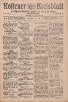 Kostener Kreisblatt: amtliches Ver&ouml;ffentlichungsblatt f&uuml;r den Kreis Kosten 1911.06.01 Jg.46 Nr65