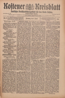 Kostener Kreisblatt: amtliches Ver&ouml;ffentlichungsblatt f&uuml;r den Kreis Kosten 1911.06.06 Jg.46 Nr67