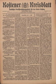 Kostener Kreisblatt: amtliches Ver&ouml;ffentlichungsblatt f&uuml;r den Kreis Kosten 1911.07.01 Jg.46 Nr78