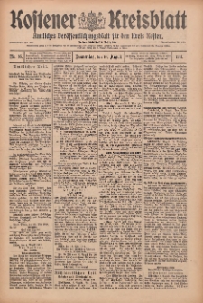 Kostener Kreisblatt: amtliches Ver&ouml;ffentlichungsblatt f&uuml;r den Kreis Kosten 1911.08.10 Jg.46 Nr95