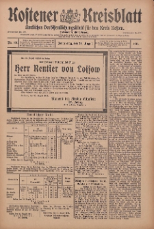 Kostener Kreisblatt: amtliches Ver&ouml;ffentlichungsblatt f&uuml;r den Kreis Kosten 1911.08.24 Jg.46 Nr101