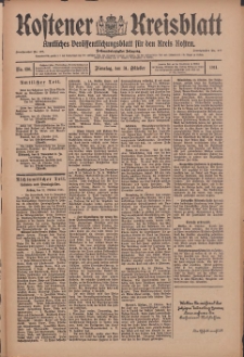 Kostener Kreisblatt: amtliches Ver&ouml;ffentlichungsblatt f&uuml;r den Kreis Kosten 1911.10.31 Jg.46 Nr130
