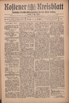 Kostener Kreisblatt: amtliches Ver&ouml;ffentlichungsblatt f&uuml;r den Kreis Kosten 1911.12.12 Jg.46 Nr148