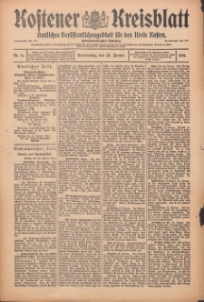 Kostener Kreisblatt: amtliches Ver&ouml;ffentlichungsblatt f&uuml;r den Kreis Kosten 1912.01.25 Jg.47 Nr11