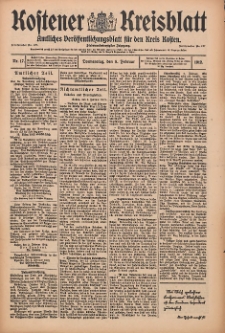 Kostener Kreisblatt: amtliches Veröffentlichungsblatt für den Kreis Kosten 1912.02.08 Jg.47 Nr17
