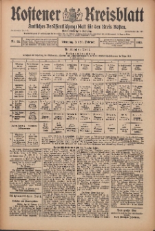 Kostener Kreisblatt: amtliches Ver&ouml;ffentlichungsblatt f&uuml;r den Kreis Kosten 1912.02.20 Jg.47 Nr22
