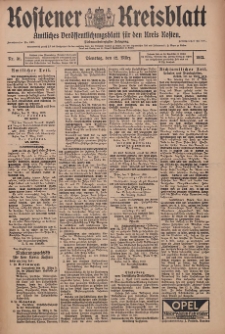 Kostener Kreisblatt: amtliches Ver&ouml;ffentlichungsblatt f&uuml;r den Kreis Kosten 1912.03.12 Jg.47 Nr31
