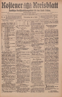 Kostener Kreisblatt: amtliches Ver&ouml;ffentlichungsblatt f&uuml;r den Kreis Kosten 1912.04.04 Jg.47 Nr41