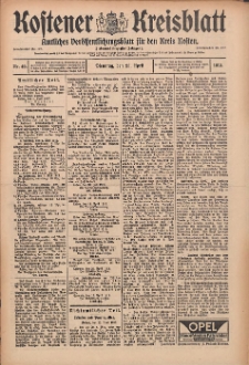 Kostener Kreisblatt: amtliches Ver&ouml;ffentlichungsblatt f&uuml;r den Kreis Kosten 1912.04.23 Jg.47 Nr49