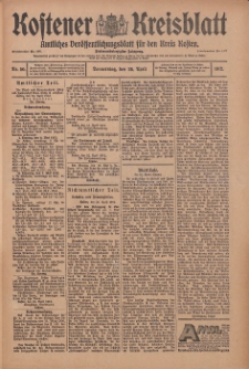 Kostener Kreisblatt: amtliches Veröffentlichungsblatt für den Kreis Kosten 1912.04.25 Jg.47 Nr50