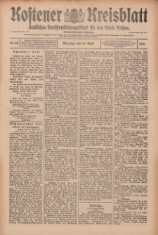 Kostener Kreisblatt: amtliches Ver&ouml;ffentlichungsblatt f&uuml;r den Kreis Kosten 1912.04.30 Jg.47 Nr52