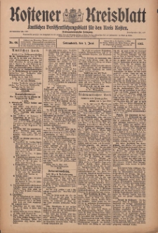 Kostener Kreisblatt: amtliches Ver&ouml;ffentlichungsblatt f&uuml;r den Kreis Kosten 1912.06.01 Jg.47 Nr66
