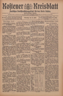 Kostener Kreisblatt: amtliches Ver&ouml;ffentlichungsblatt f&uuml;r den Kreis Kosten 1912.07.16 Jg.47 Nr85