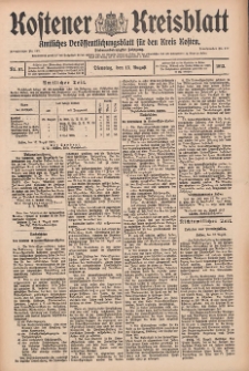 Kostener Kreisblatt: amtliches Ver&ouml;ffentlichungsblatt f&uuml;r den Kreis Kosten 1912.08.13 Jg.47 Nr97