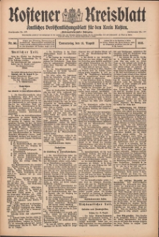 Kostener Kreisblatt: amtliches Ver&ouml;ffentlichungsblatt f&uuml;r den Kreis Kosten 1912.08.15 Jg.47 Nr98