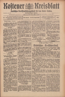 Kostener Kreisblatt: amtliches Ver&ouml;ffentlichungsblatt f&uuml;r den Kreis Kosten 1912.09.28 Jg.47 Nr117