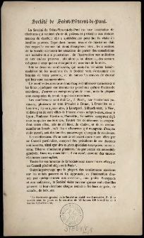 [Odezwa. Inc.:] "La Soci&eacute;t&eacute; de Saint-Vincent de Paul..."