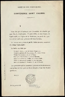 [Zaproszenie na spotkanie charytatywne. Inc.:] "M Vous êtes prié d'assister a une Assemblée..."