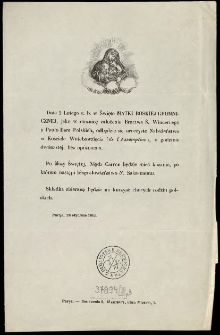 [Zaproszenie na nabożeństwo Inc.:] "Dnia 2 lutego r. b. w Święto Matki Boskiej Gromnicznej, jako w rocznicę założenia Bractwa św. Wincentego a Paulo Dam Polskich..."