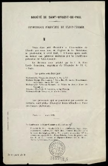 [Zaproszenie na spotkanie charytatywne. Inc.:] "M Vous &ecirc;tes pri&eacute; d'assister &agrave; l'Assembl&eacute;e..."