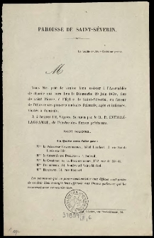 [Zaproszenie na spotkanie charytatywne. Inc.:] "M Vous &ecirc;tes pri&eacute; de vouloir bien assister &agrave; une assembl&eacute;e..."