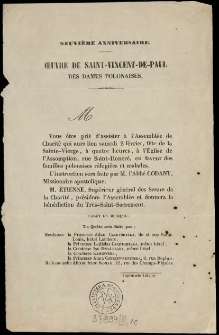 [Zaproszenie na spotkanie charytatywne. Inc.:] "M Vous êtes prié d'assister à l'Assemblée..."