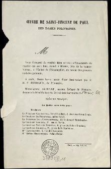 [Zaproszenie na spotkanie charytatywne. Inc.:] "M Vous êtes prié de vouloir bien assister à l'Assemblée..."