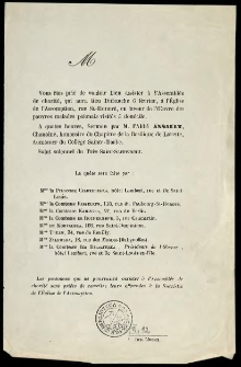 [Zaproszenie na spotkanie charytatywne. Inc.:] "M Vous êtes prié de vouloir bien assister à l'Assemblée..."
