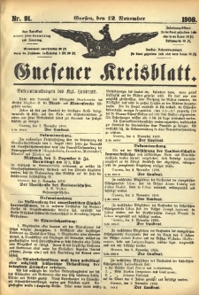 Gnesener Kreisblatt 1908.11.12 Nr91